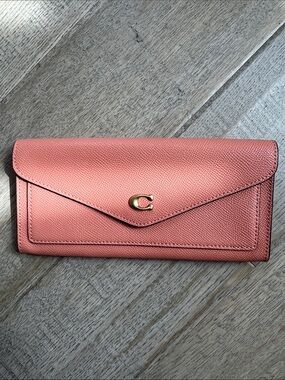 Coach Coral Pink Envelope Wallet with Gold C Logo